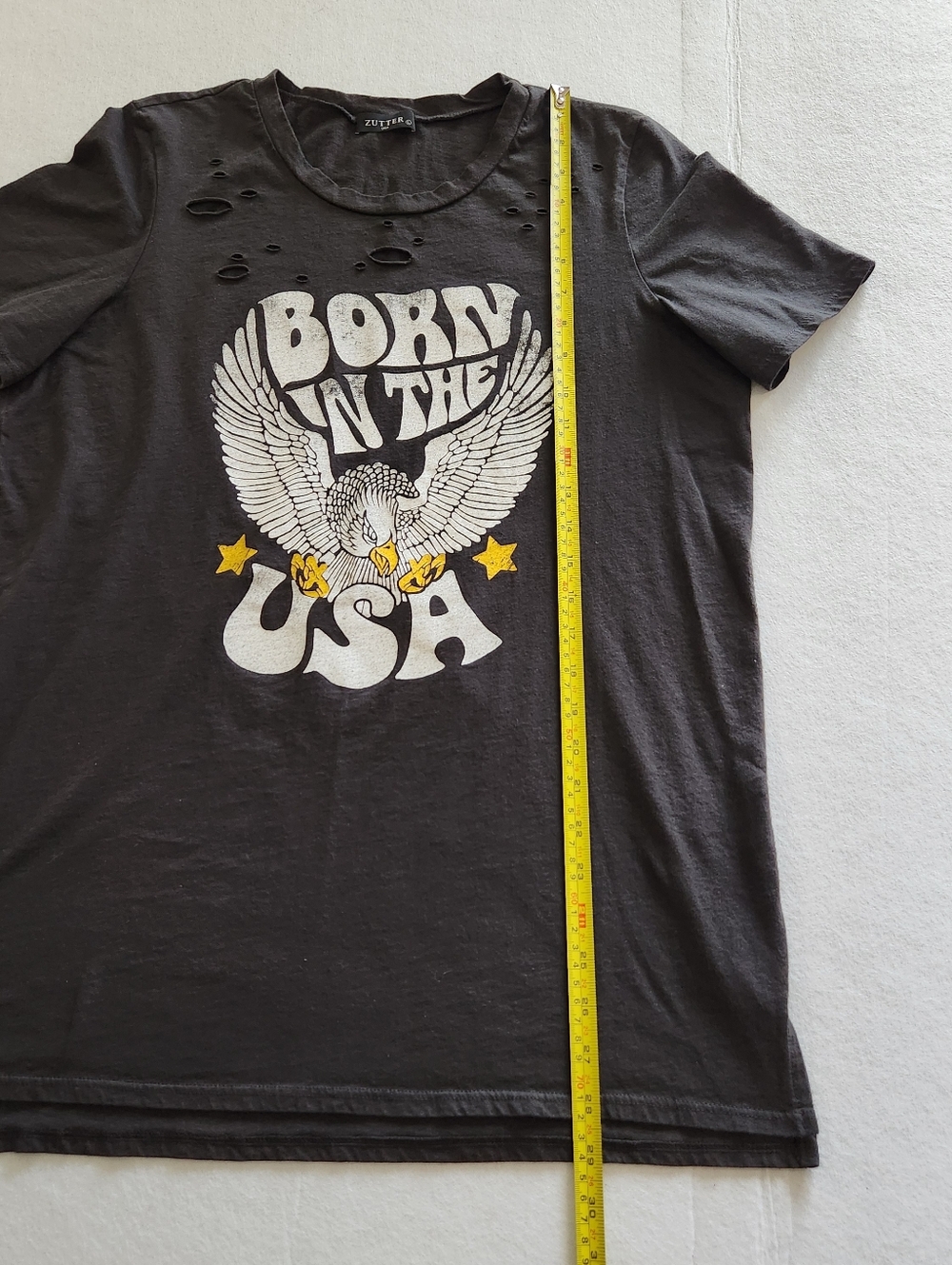 Zutter USA Black Born In The USA Distressed Tee - Classic Crew Neck Size Large - Picture 6 of 9
